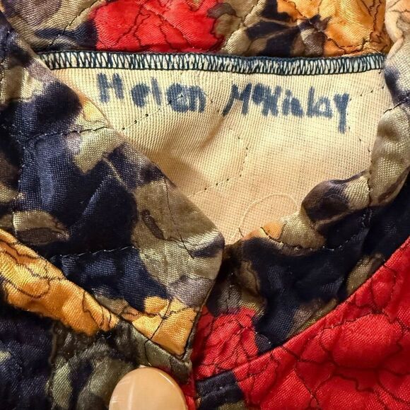 Vintage 1960s Quilted Floral Butterfly Jacket Red Yellow Blazer Medium - Picture 5 of 8